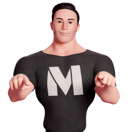 Stylized Man Pointing Forwards With Both Hands  3D Illustration