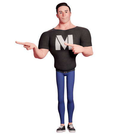 Stylized Man Pointing Right Side With Both Hands  3D Illustration