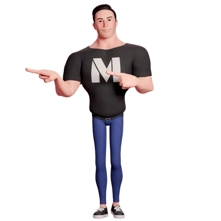 Stylized Man Pointing Right Side With Both Hands  3D Illustration