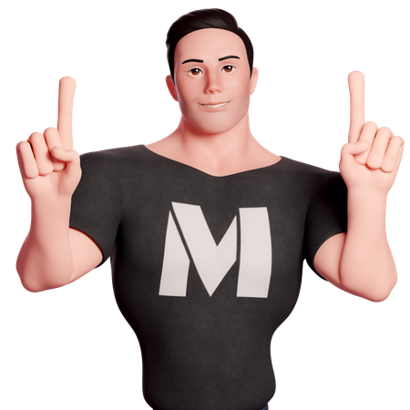 Stylized Man Pointing Upwards With Both Hands  3D Icon