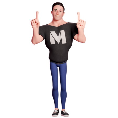 Stylized Man Pointing Upwards With Both Hands  3D Illustration