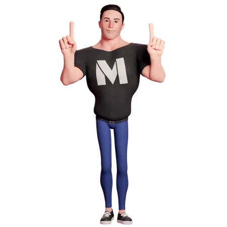 Stylized Man Pointing Upwards With Both Hands  3D Illustration