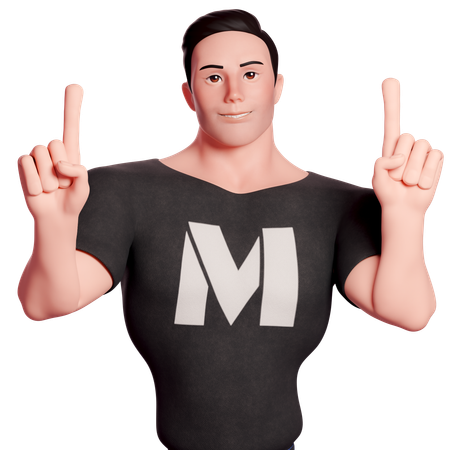 Stylized Man Pointing Upwards With Both Hands  3D Illustration