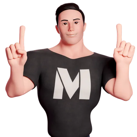 Stylized Man Pointing Upwards With Both Hands  3D Illustration