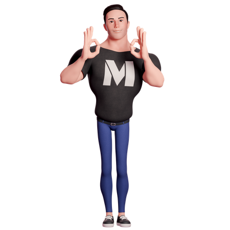 Stylized Man Showing Ok Hand Gesture With Both Hands  3D Illustration