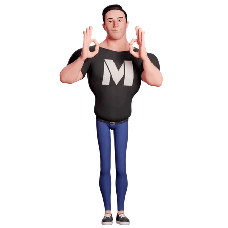 Stylized Man Showing Ok Hand Gesture With Both Hands  3D Illustration