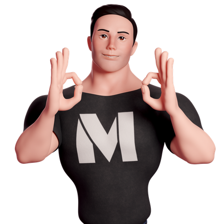 Stylized Man Showing Ok Hand Gesture With Both Hands  3D Illustration