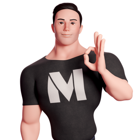 Stylized Man Showing Ok Hand Gesture With Left Hand  3D Illustration