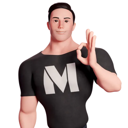 Stylized Man Showing Ok Hand Gesture With Left Hand  3D Illustration