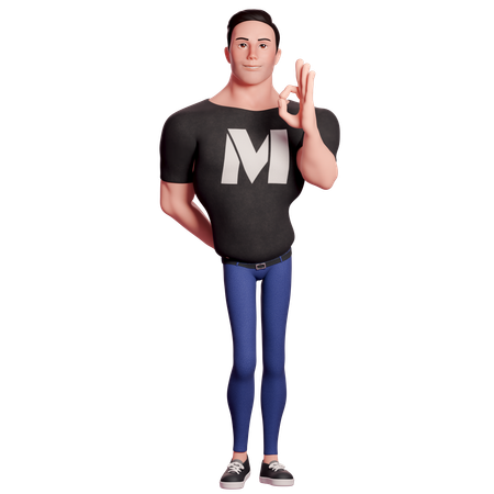 Stylized Man Showing Ok Hand Gesture With Left Hand  3D Icon