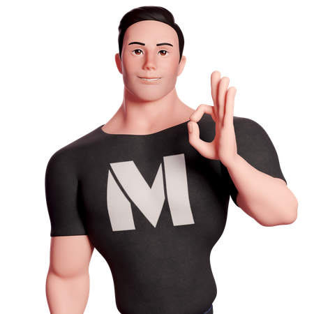 Stylized Man Showing Ok Hand Gesture With Left Hand  3D Icon
