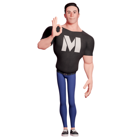 Stylized Man Showing Ok Hand Gesture With Right Hand  3D Illustration