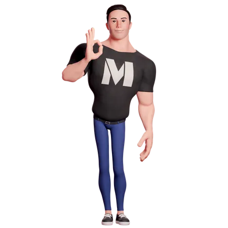 Stylized Man Showing Ok Hand Gesture With Right Hand  3D Illustration