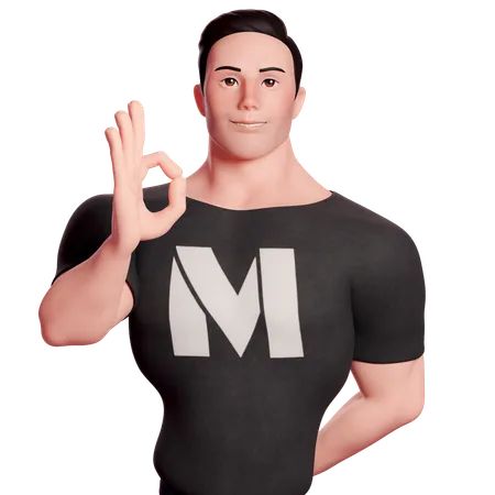 Stylized Man Showing Ok Hand Gesture With Right Hand  3D Illustration