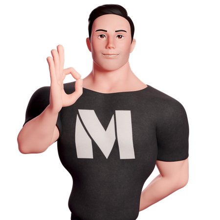 Stylized Man Showing Ok Hand Gesture With Right Hand  3D Icon