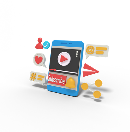 Subscribe video on phone  3D Illustration