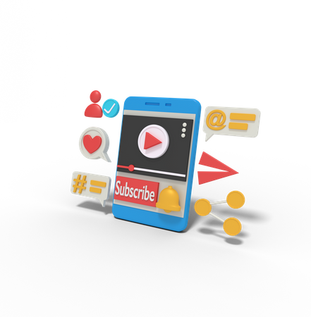 Subscribe video on phone 3D Illustration