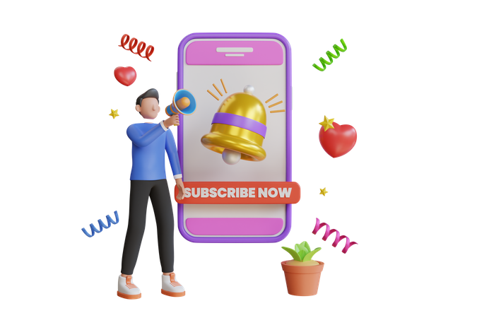 Subscription notification with bell  3D Illustration