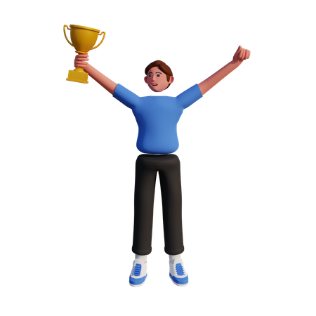 Successful business man holding a trophy  3D Icon