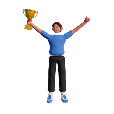 Successful business man holding a trophy  3D Illustration