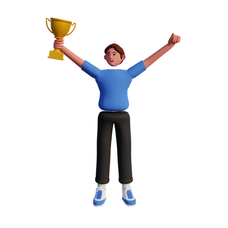 Successful business man holding a trophy 3D Illustration