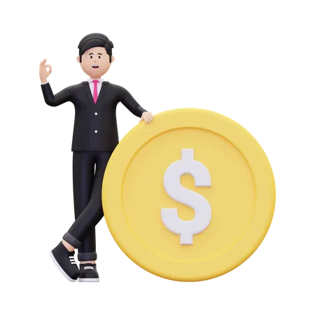 3 D Businessman With Coins Illustration 3D Illustration