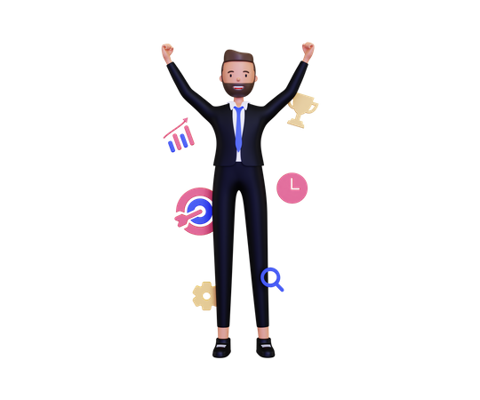 Successful businessman archive personal growth development  3D Illustration