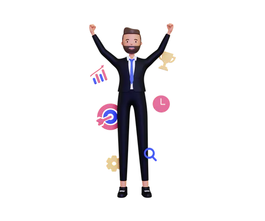 Successful businessman archive personal growth development  3D Illustration