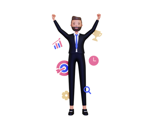 Successful businessman archive personal growth development 3D Illustration