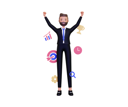Successful businessman archive personal growth development 3D Illustration