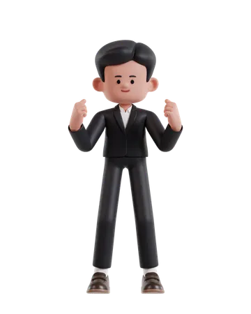 3 D Illustration Of Cartoon Successful Businessman Celebrating 3D Illustration