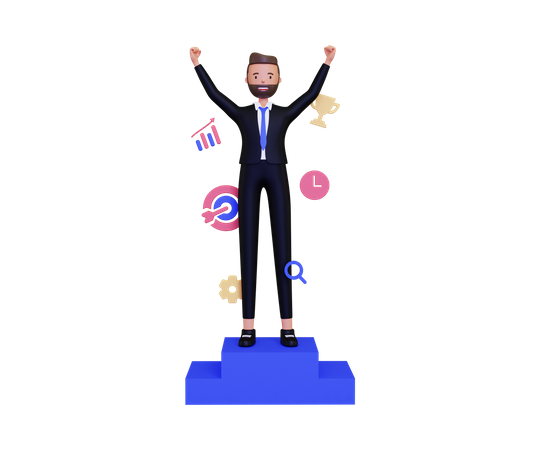 Successful businessman celebrating personals goal  3D Illustration