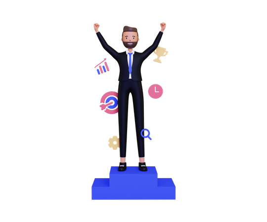 Successful businessman celebrating personals goal 3D Illustration