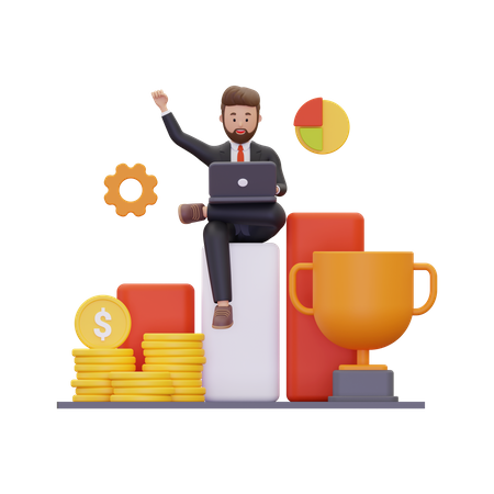 Successful businessman celebrating win  3D Illustration