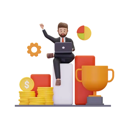 Successful businessman celebrating win  3D Illustration