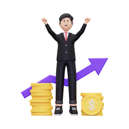 Successful Businessman Growing Profit  3D Illustration