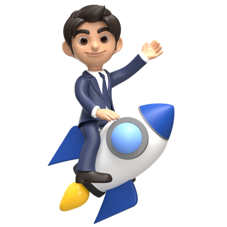 Successful Businessman In Rocket  3D Illustration