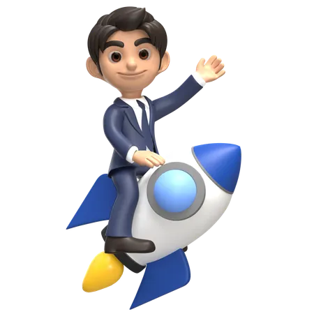 Successful Businessman In Rocket  3D Illustration