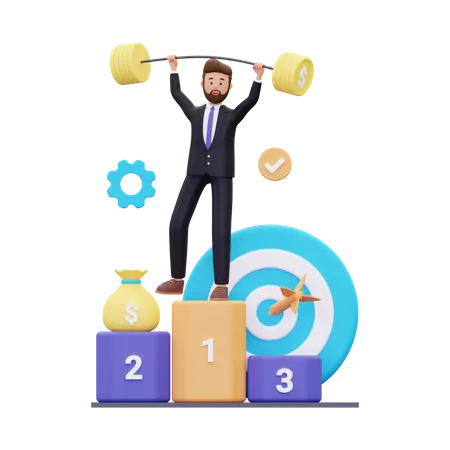 Successful businessman on achievement podium  3D Illustration