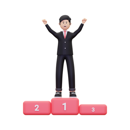 Successful Businessman On Achievement Podium  3D Illustration