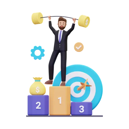 Successful businessman on achievement podium 3D Illustration