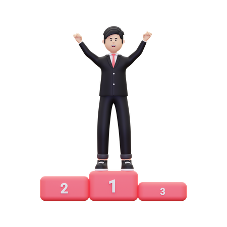 Successful Businessman On Achievement Podium 3D Illustration