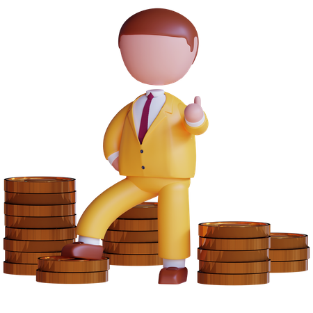 Successful businessman showing thumbs up 3D Illustration