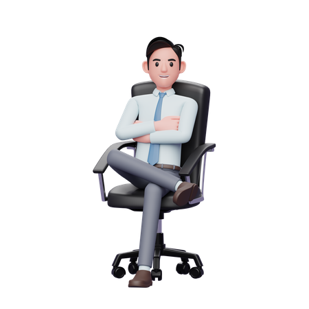 Successful businessman sitting on chair with arms crossed on chest  3D Icon