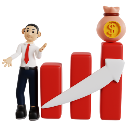 Successful Businessman With Growth Chart  3D Illustration