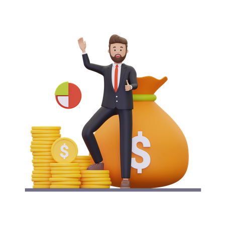 Successful investor gaining profit  3D Illustration