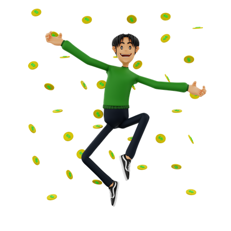 Successful Investor jumping in air  3D Icon