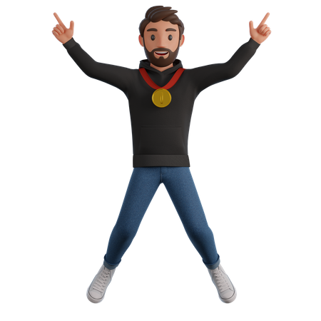 Successful man giving victory pose  3D Illustration