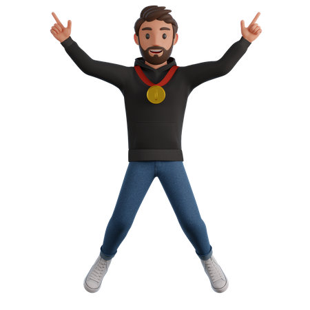 Successful man giving victory pose 3D Illustration