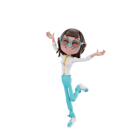 Successful woman doing dance  3D Illustration